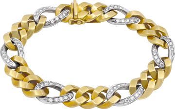 Bracelet in 18k yellow gold cuban links with 6 station diamond links Bracelet Collection