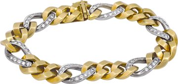 Bracelet in 18k yellow gold cuban links with 6 station diamond links