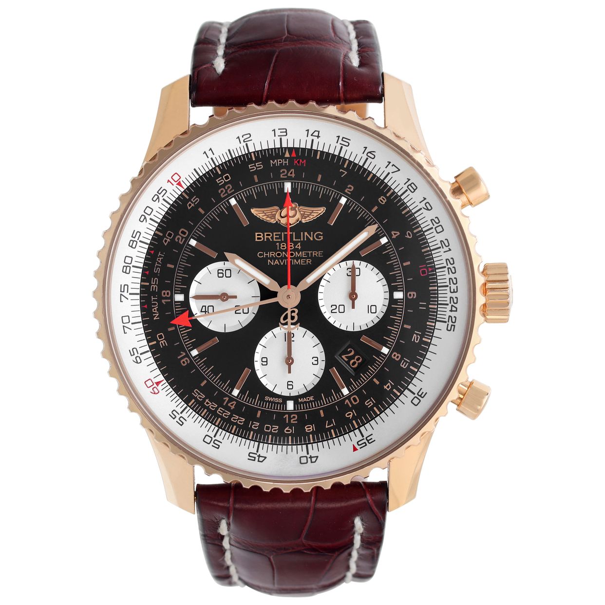 Used Breitling Navitimer RB0441 18k rose gold Black dial 47.