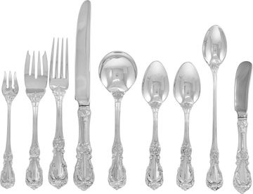 "BURGUNDY" Sterling Silver Flatware set, patented in 1949 by REED & BARTON- 102 PIECES TOTAL Sterling Silver Collection