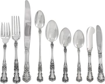 BUTTERCUP Sterling silver flatware set by GORHAM. 8 place settings for 12 (some are 8 and 9) with 15 serving pieces. Sterling Silver Collection