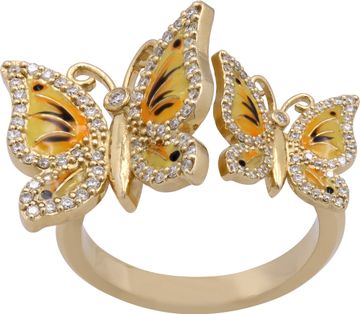 Butterfly ring in 14k yellow gold with diamonds and yellow enamel Ring Collection