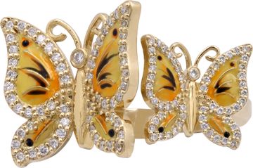 Butterfly ring in 14k yellow gold with diamonds and yellow enamel