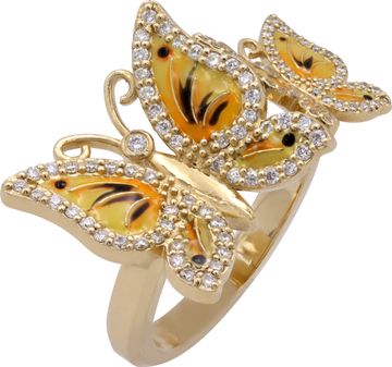 Butterfly ring in 14k yellow gold with diamonds and yellow enamel