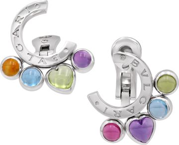 Bvlgari Allegra multi color gemstone earrings in 18k white gold. Amethyst, Citrine, Peridot, Blue Topaz, and Pink Tourmaline.