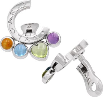 Bvlgari Allegra multi color gemstone earrings in 18k white gold. Amethyst, Citrine, Peridot, Blue Topaz, and Pink Tourmaline.