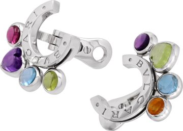 Bvlgari Allegra multi color gemstone earrings in 18k white gold. Amethyst, Citrine, Peridot, Blue Topaz, and Pink Tourmaline.