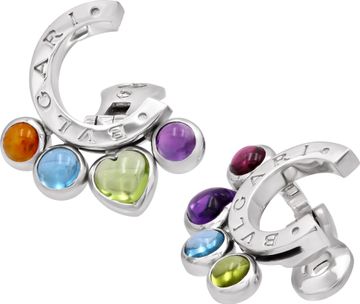 Bvlgari Allegra multi color gemstone earrings in 18k white gold. Amethyst, Citrine, Peridot, Blue Topaz, and Pink Tourmaline.