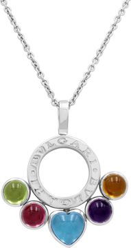 Bvlgari Allegra pendant in 18k white gold. Amethyst, Citrine, Peridot, Blue Topaz, and Pink Tourmaline. 16 inch chain length. Pendant length 1.5 inches. Necklace Collection
