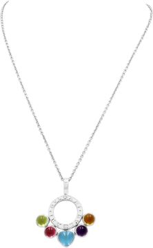 Bvlgari Allegra pendant in 18k white gold. Amethyst, Citrine, Peridot, Blue Topaz, and Pink Tourmaline. 16 inch chain length. Pendant length 1.5 inches.