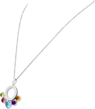 Bvlgari Allegra pendant in 18k white gold. Amethyst, Citrine, Peridot, Blue Topaz, and Pink Tourmaline. 16 inch chain length. Pendant length 1.5 inches.