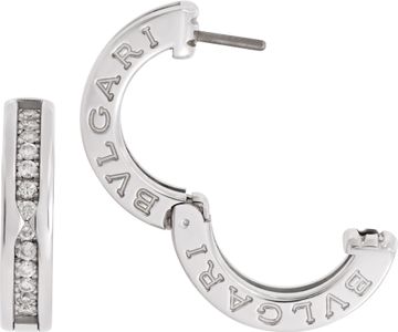 Bvlgari B-Zero1 small hoop earrings in 18k white gold with pave diamonds on the spiral