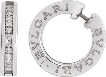Bvlgari B-Zero1 small hoop earrings in 18k white gold with pave diamonds on the spiral
