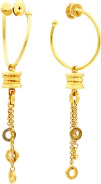 Bvlgari B Zero 1 dangling hoop earrings 18k yellow gold. 1 inch diameter hoops. 3 inch overall hanging length