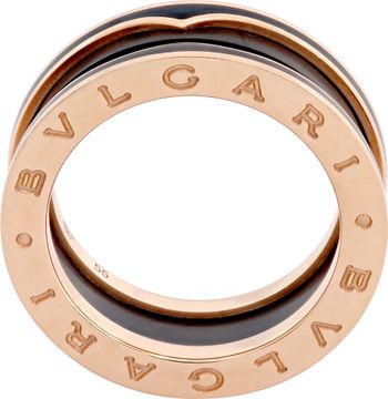 Bvlgari B.Zero 18k rose gold two-band ring with black ceramic spiral