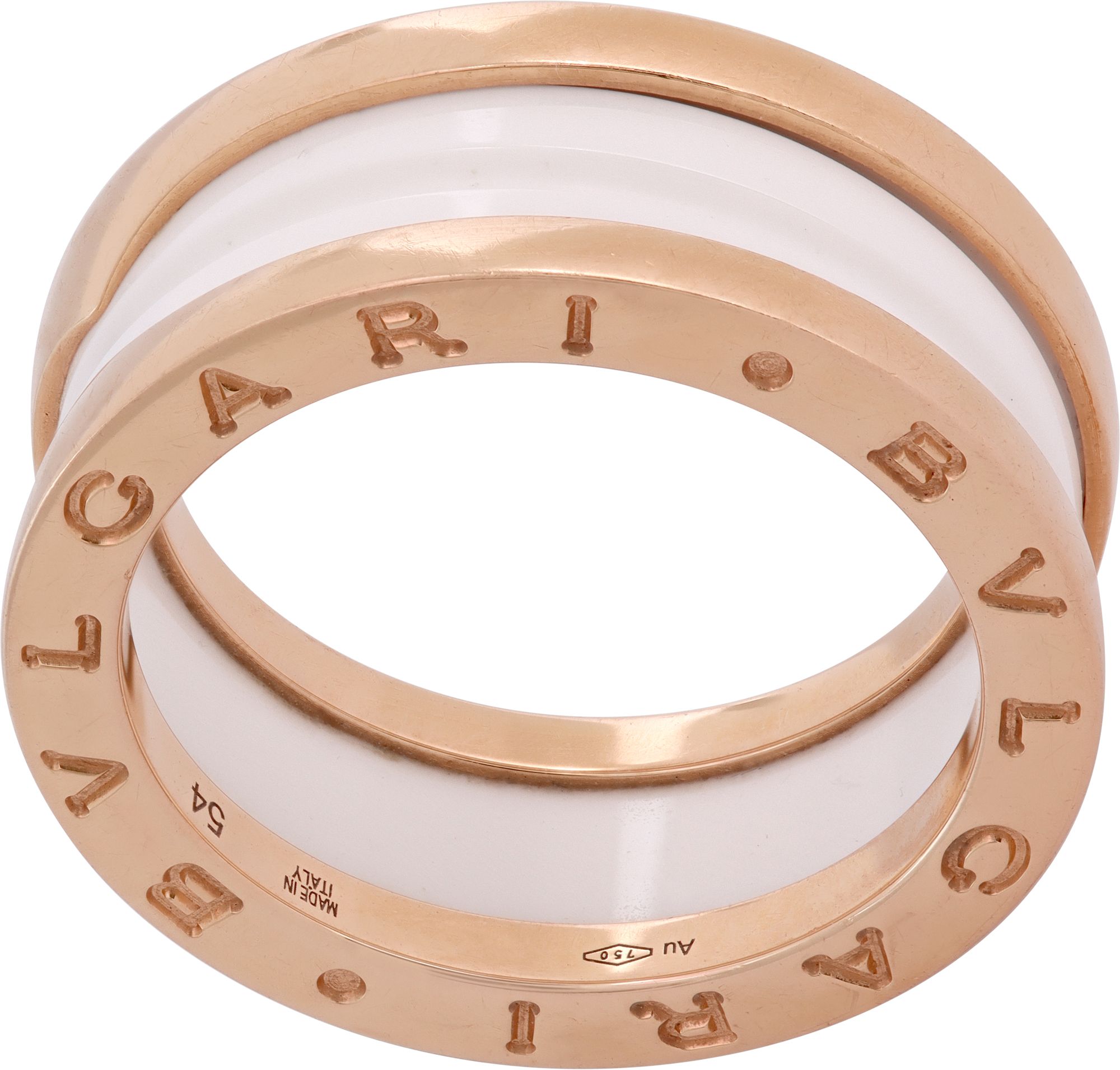 Bvlgari B.Zero ring 18k pink gold and white ceramic | Gray & Sons
