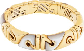 Bvlgari Doppio Cuore Cuff Bracelet in 18k yellow gold mother of pearl stations