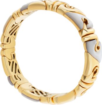 Bvlgari Doppio Cuore Cuff Bracelet in 18k yellow gold mother of pearl stations