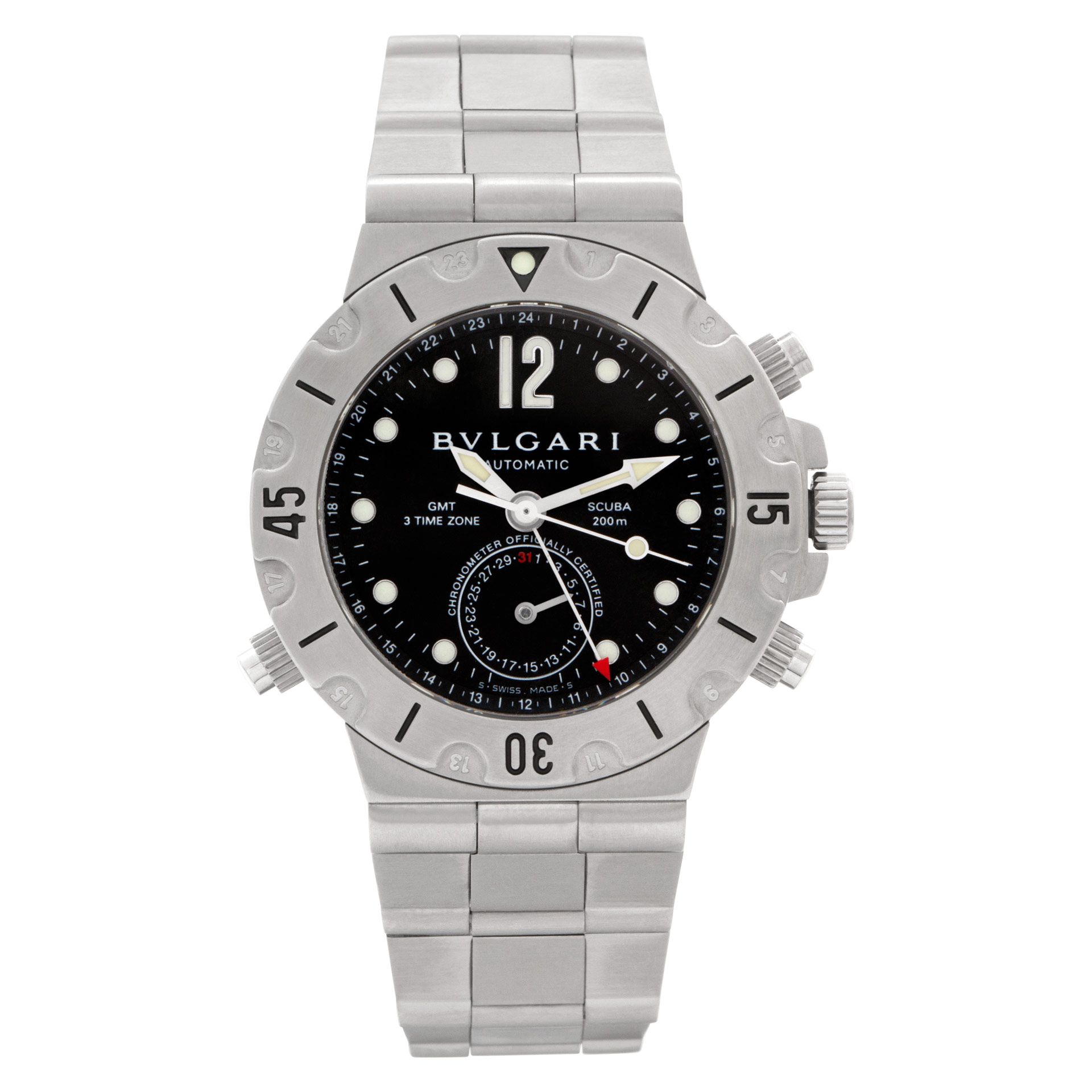Pre-owned Bvlgari Scuba SD 38 S GMT Stainless Steel Black