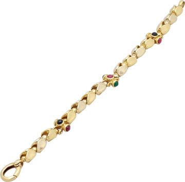 Cabochon Emerald, Ruby, and Sapphire Bracelet in 18k Yellow Gold