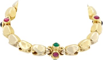 Cabochon Emerald, Ruby, and Sapphire Bracelet in 18k Yellow Gold