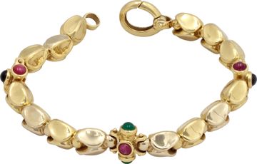 Cabochon Emerald, Ruby, and Sapphire Bracelet in 18k Yellow Gold