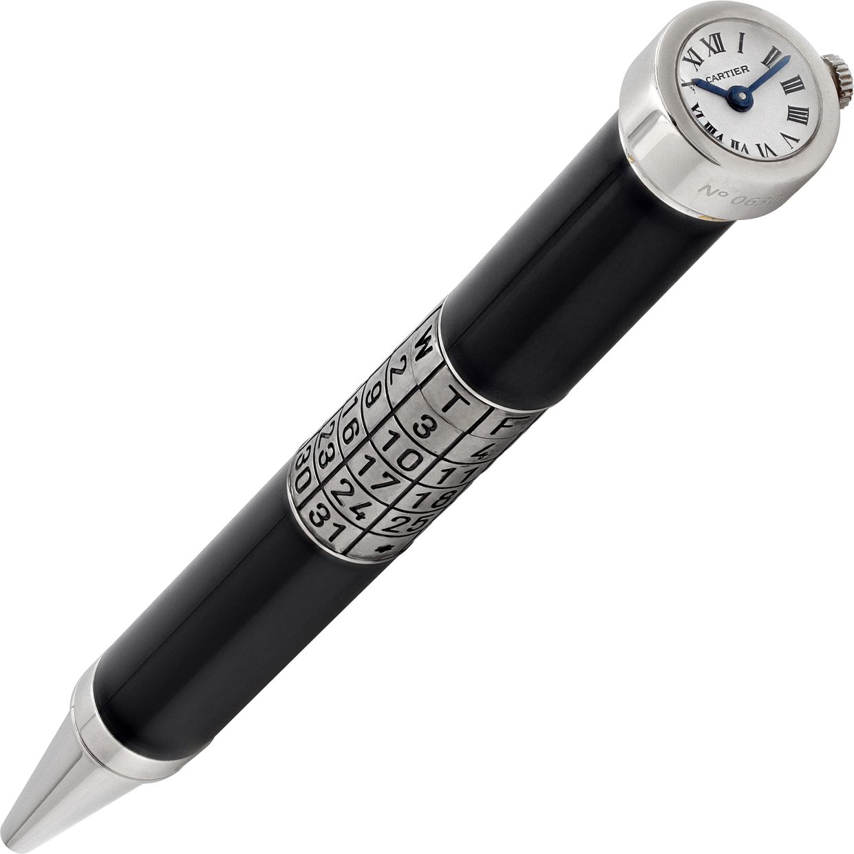 Cartier Black Lacquer Ballpoint pen with Cartier Quartz Clock