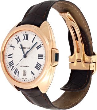 Cartier Cle in 18k rose gold on a leather strap