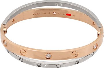 Cartier Double Love bracelet in 18k rose and white gold with diamonds