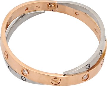 Cartier Double Love bracelet in 18k rose and white gold with diamonds