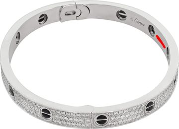 Cartier LOVE bracelet, classic model, paved, ceramic 18k white gold. Size 20.