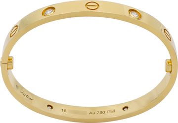 Cartier Love bracelet Classic Model with 4 diamonds. Size 16