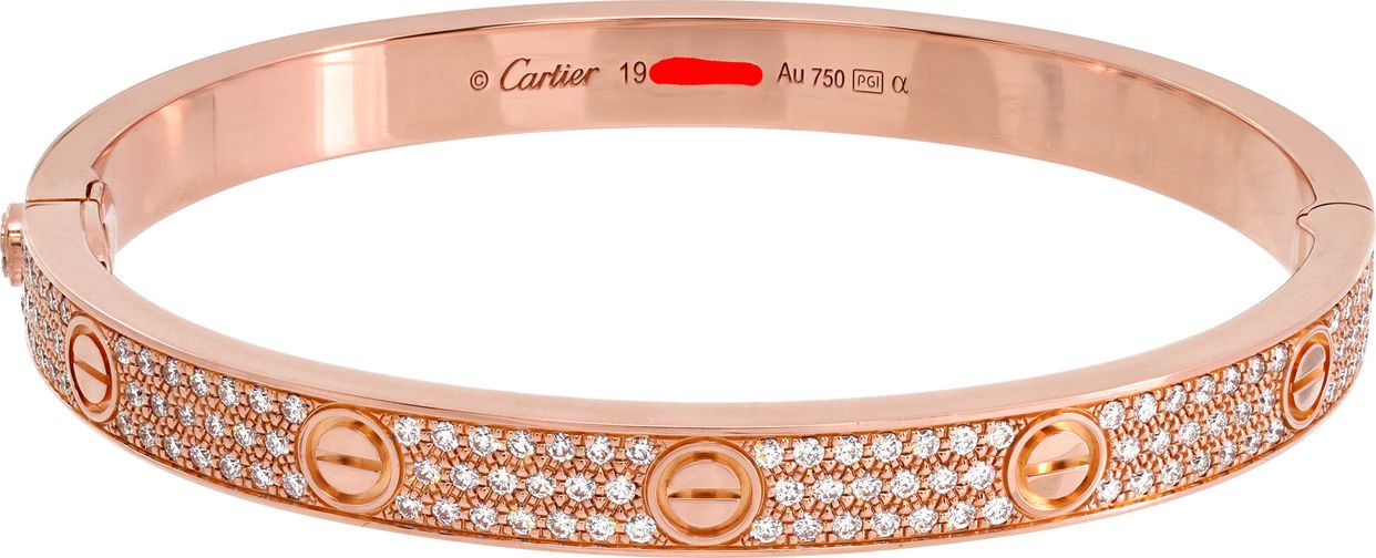 Cartier Love bracelet diamond-paved in 18k rose gold size 19