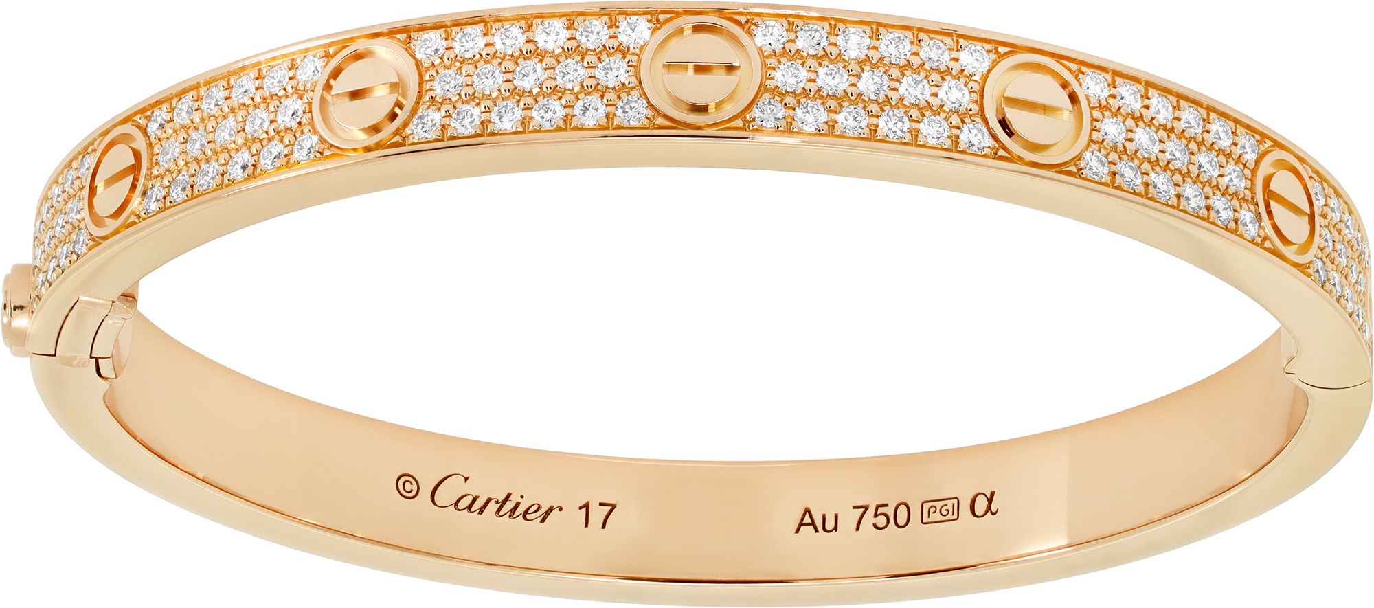 Cartier Love bracelet in 18k rose gold diamond pave size 17