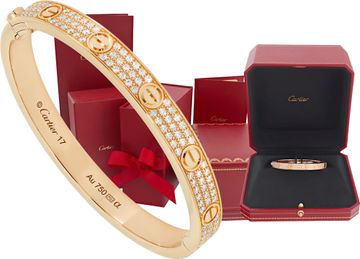 Cartier Love bracelet in 18k rose gold diamond pave size 17