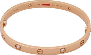 Cartier Love Bracelet in 18k rose gold with 4 diamonds. Size 18. Classic Model.