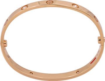 Cartier Love Bracelet in 18k rose gold with 4 diamonds. Size 18. Classic Model.