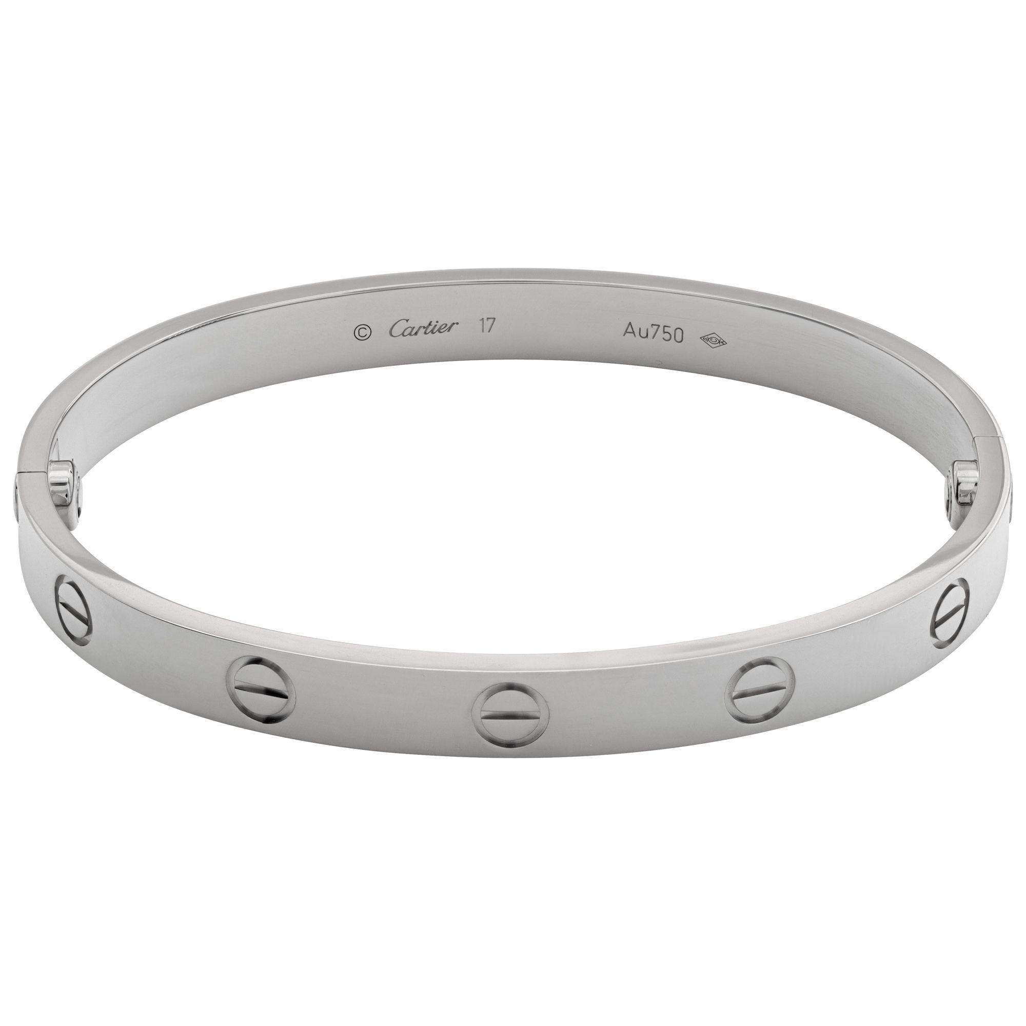 Cartier Love Bracelet in 18k white gold. Size 17. With origi