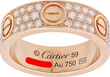 Cartier Love ring, Classic model, paved in 18k rose gold Ring Collection