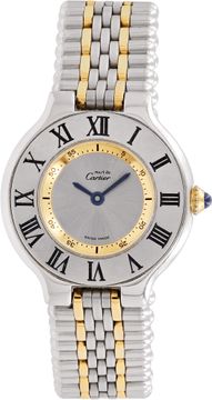 Cartier Must 21 in Stainless Steel with a silver dial and Roman numeral bezel Cartier Must 21 28mm 1340 Ladies Watch Collection
