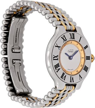Cartier Must 21 in Stainless Steel with a silver dial and Roman numeral bezel