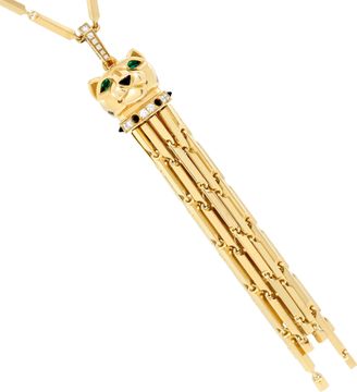 Cartier Panthere Long Tassel pendant necklace with diamonds and emerald eyes 18k