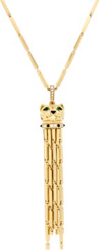 Cartier Panthere Long Tassel pendant necklace with diamonds and emerald eyes 18k