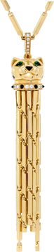 Cartier Panthere Long Tassel pendant necklace with diamonds and emerald eyes 18k