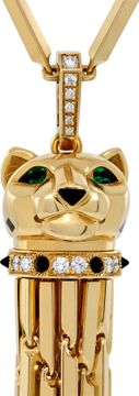Cartier Panthere Long Tassel pendant necklace with diamonds and emerald eyes 18k