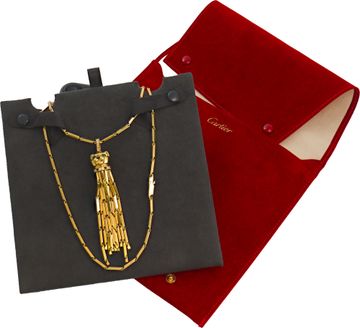 Cartier Panthere Long Tassel pendant necklace with diamonds and emerald eyes 18k