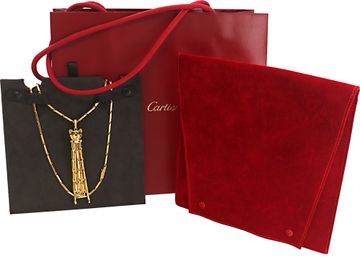 Cartier Panthere Long Tassel pendant necklace with diamonds and emerald eyes 18k