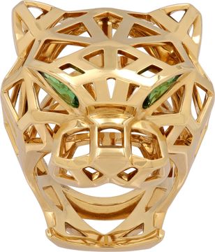 Cartier Panthere ring in 18k yellow gold with green tsavorite eyes and onyx nose