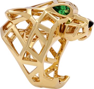 Cartier Panthere ring in 18k yellow gold with green tsavorite eyes and onyx nose