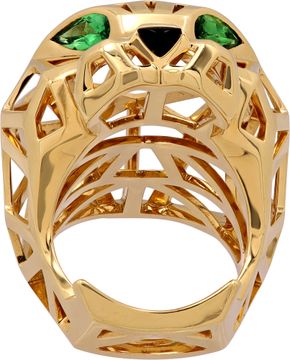 Cartier Panthere ring in 18k yellow gold with green tsavorite eyes and onyx nose